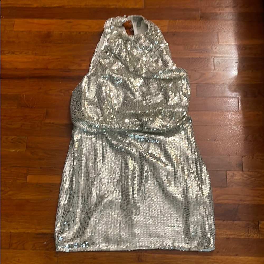ASOS Silver Sequin Halter Dress